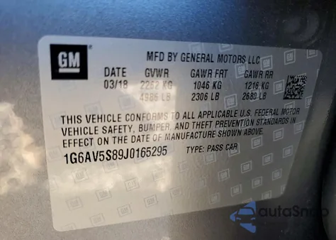 2018 Cadillac Cts Vsport Premium Luxury из США, поврежденный, VIN 1G6AV5S89J0165295